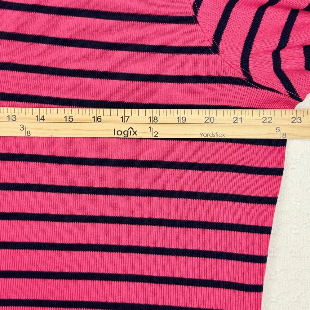 L.L.Bean Quarter Zip Pullover Sailor Striped Women XL Navy Pink-Orange Preppy
